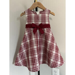Vintage Bonnie Baby Red Plaid Satin Bow Twirl Dress, 24M